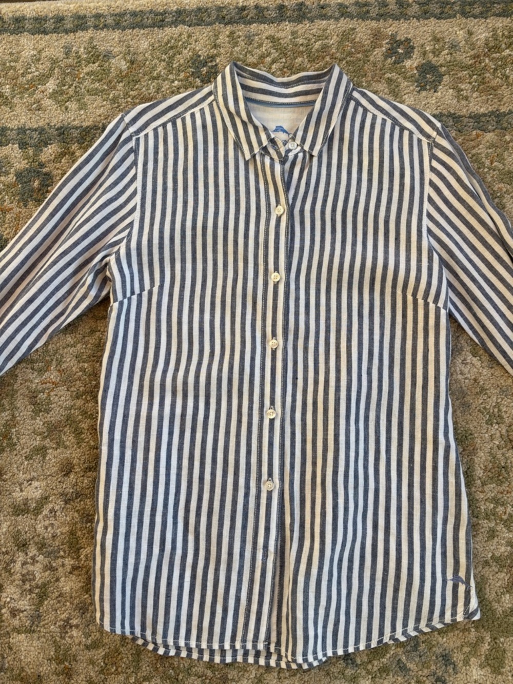 Tommy Bahama Blue and White Striped Button-Down Shirt